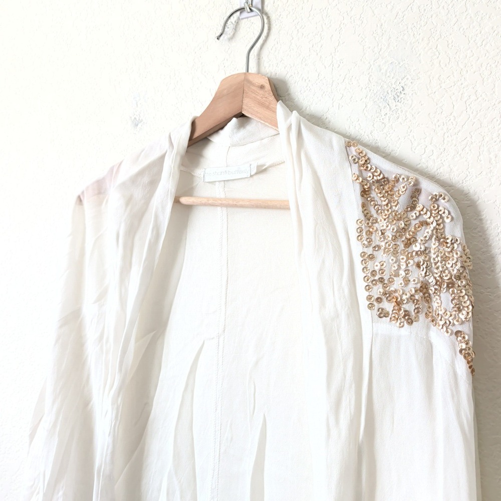 The Shanti Butterfly White Sequin Shoulder Cocoon Cardigan Open Front Wrap OS